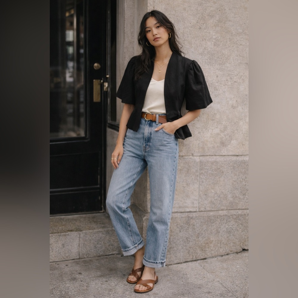 Ulla Johnson Black Short Puff-Sleeve Blazer
